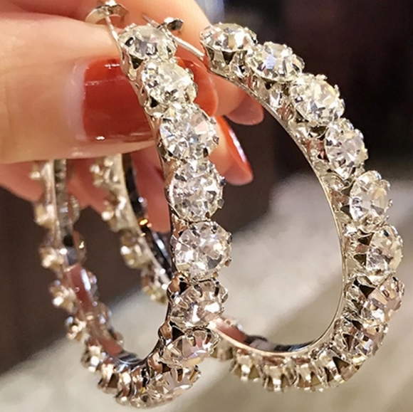 Jewelry - 🎀Large Gun Black Crystal Hoop Earrings